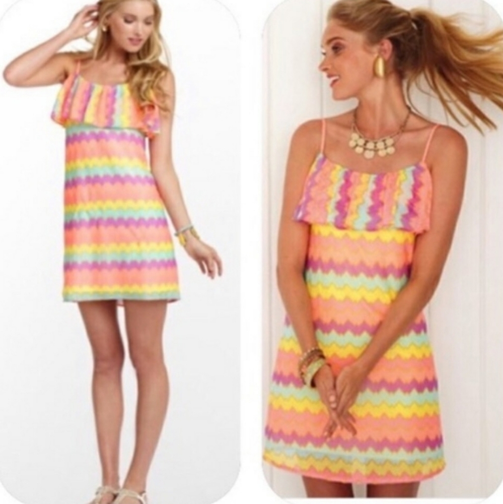 LILLY PULITZER Multicolored Lays Ruffle Mini Dress EUC sz M